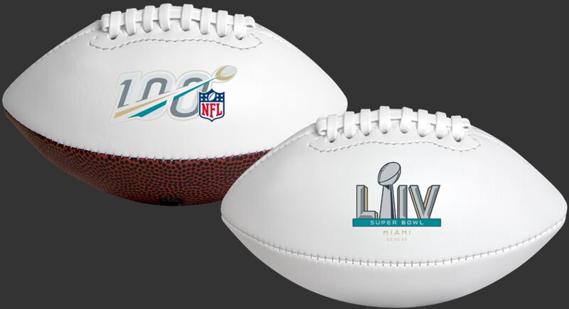 2 views of both sides of a white 2020 Road to Super Bowl 54 youth size football
