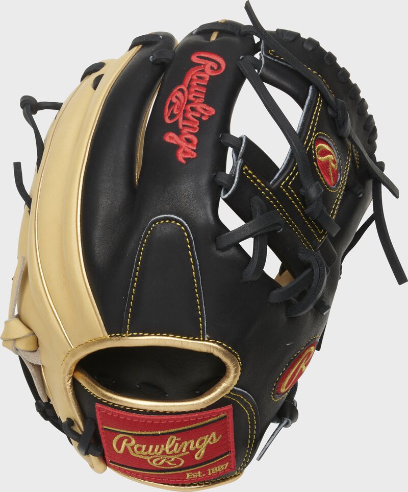 Shell back view of black and camel 2021 11.5-inch Heart of the Hide R2G infield glove | ContoUR Fit