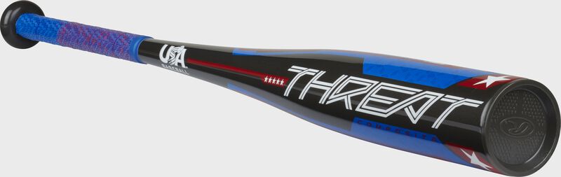 Angled view of a Rawlings -12 Threat USA baseball bat - SKU: US1T12