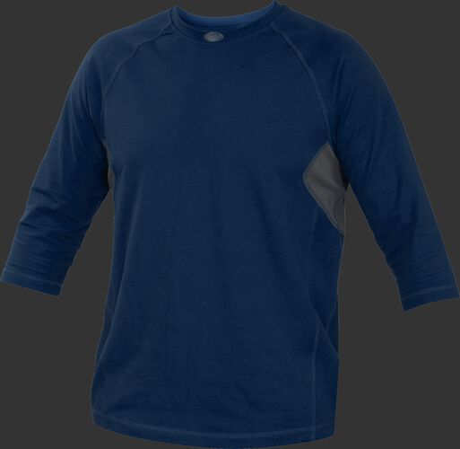 Front of Rawlings Navy Youth 3-Quarter Length Sleeve Shirt - SKU #YRS34