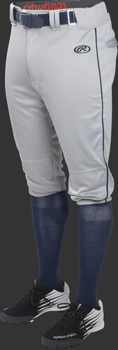 Front of Rawlings Blue Gray/Navy Youth Launch Piped Knicker Baseball Pant - SKU #YLNCHKPP-BG/B-88