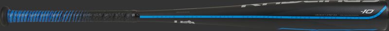 A black 2021 Rawlings 5150 USA bat with blue grip and accents - SKU: US15