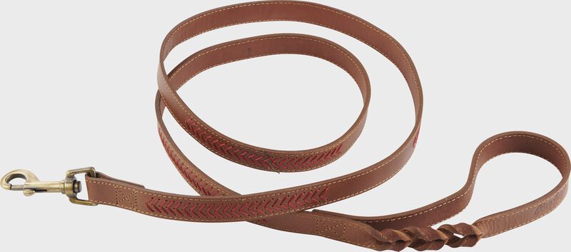 Overhead view of Rawlings Baseball Stitch Premium Leather Dog Leash - Tan