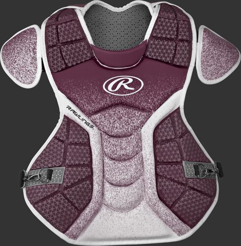 A maroon/white CPVEL Velo series adult chest protector