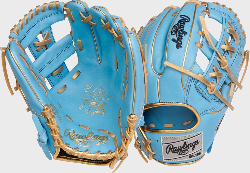 2 images showing the back and front of a Columbia blue HOH R2G 11.5 in infield glove - SKU RSGPROR934-32CBG loading=