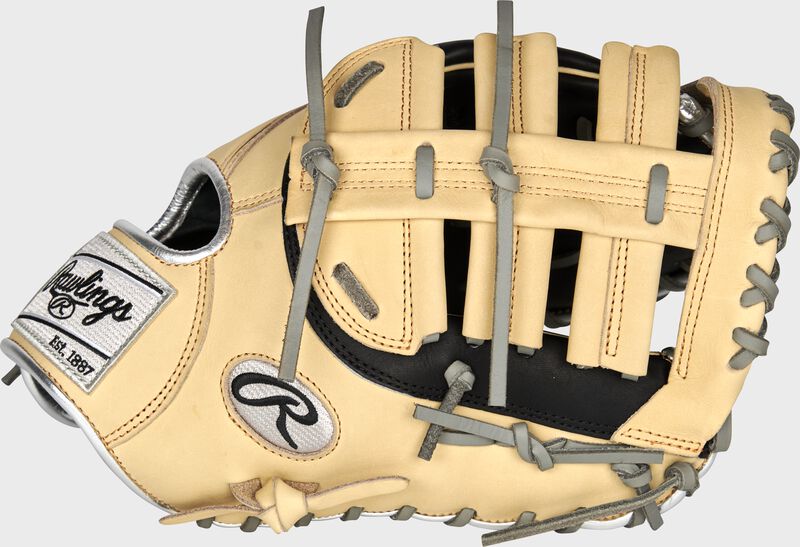 Thumb of a camel 2022 Heart of the Hide R2G 12.5-Inch first base mitt with a camel single post, double bar web - SKU: PRORFM18-10BC