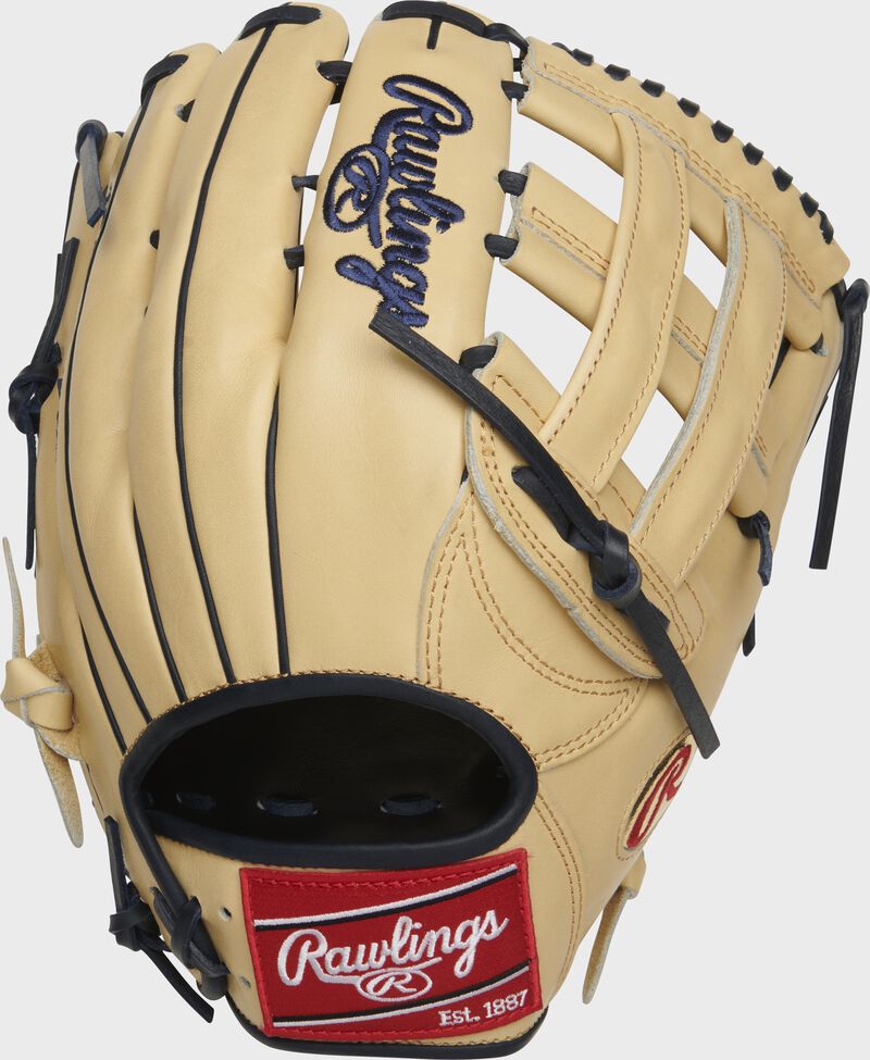 Shell back view of camel Gameday 57 Series Christian Yelich Heart of the Hide glove loading=