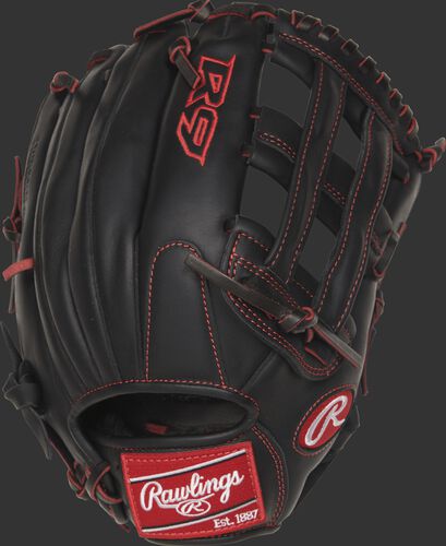 R9YPT6-6B 12-inch R9 Series outfield glove with a black back and designed with a youth pro taper fit