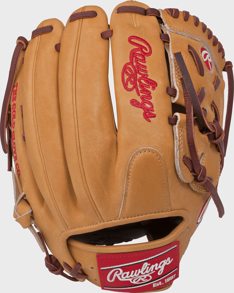 Back view of a butterscotch PRO205-9BUBLEMA 11.75-inch blemished Heart of the Hide infield/pitcher's glove
