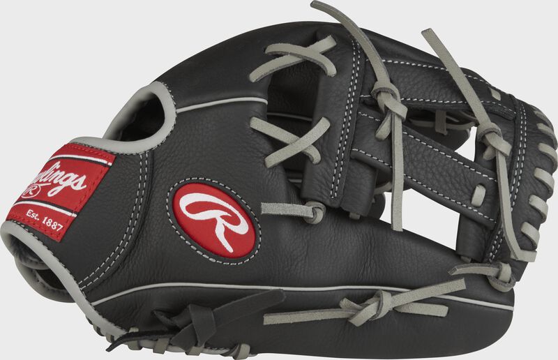 Thumb view of a black SPL150MM Manny Machado 11.5-inch Select Pro Lite youth infield glove with a black V web