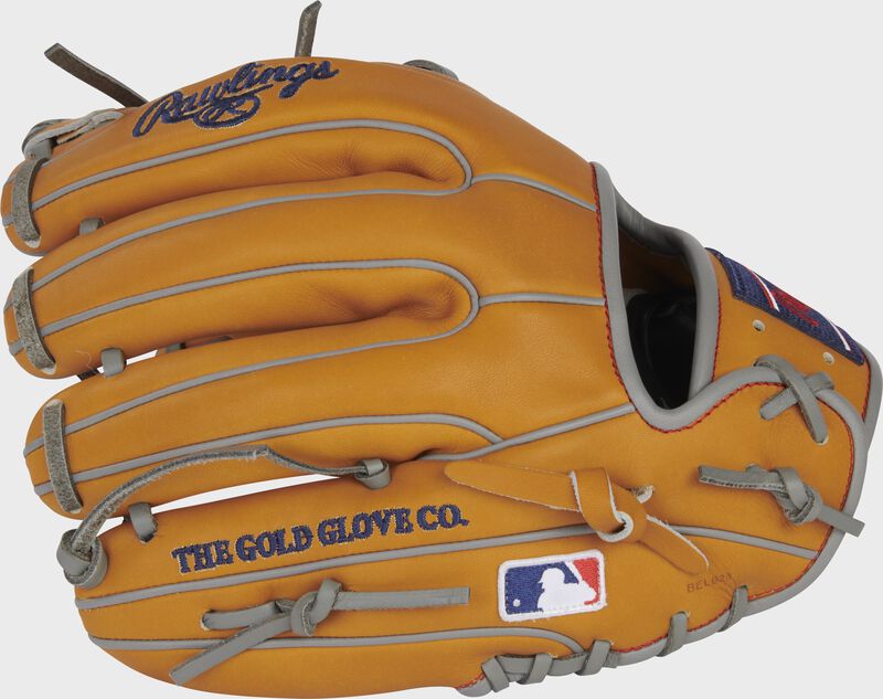 Back of a tan 11.5" Heart of the Hide R2G infield glove with the MLB logo on the pinky - SKU: PROR314-2T