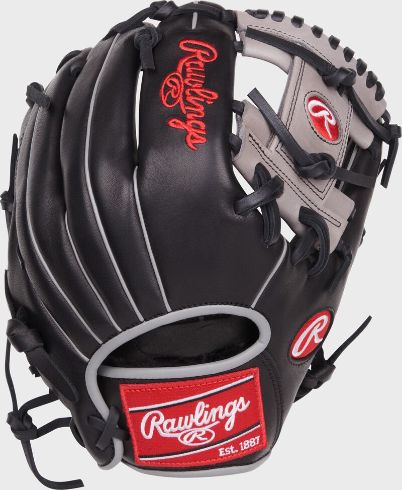 Back of a black Aaron Judge Foundation Series youth I-web glove with a red Rawlings patch - SKU: RSGRF204-2B