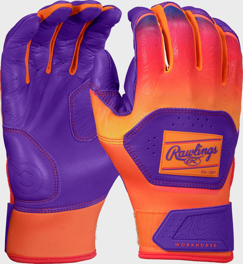 Rawlings Workhorse Fun Burst Batting Gloves, Purple/Orange, Adult S