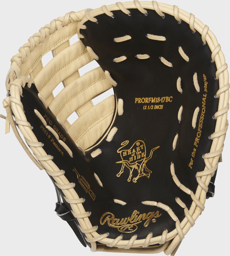 PRORFM18-17BC Heart of the Hide R2G first base glove with a black palm and camel laces