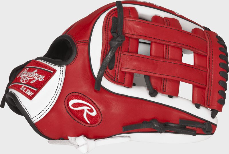 GXLE315-6WS 11.75-inch Gamer XLE infield glove with a scarlet/white thumb and scarlet H web