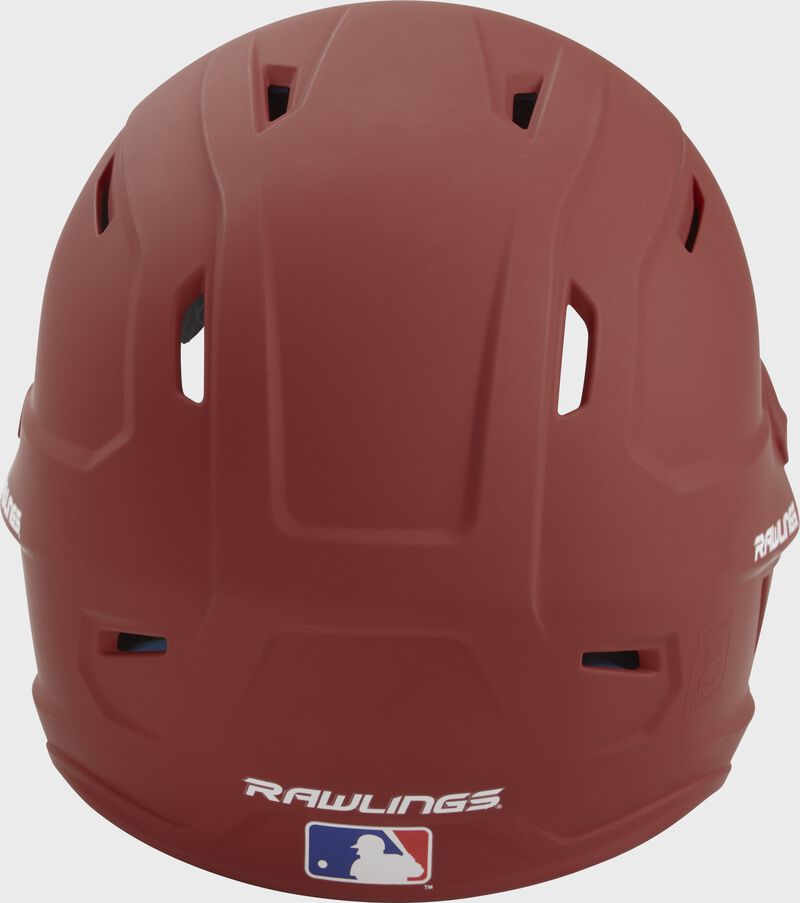 Back of a cardinal MACH high performance helmet with the Official Batting Helmet of MLB logo