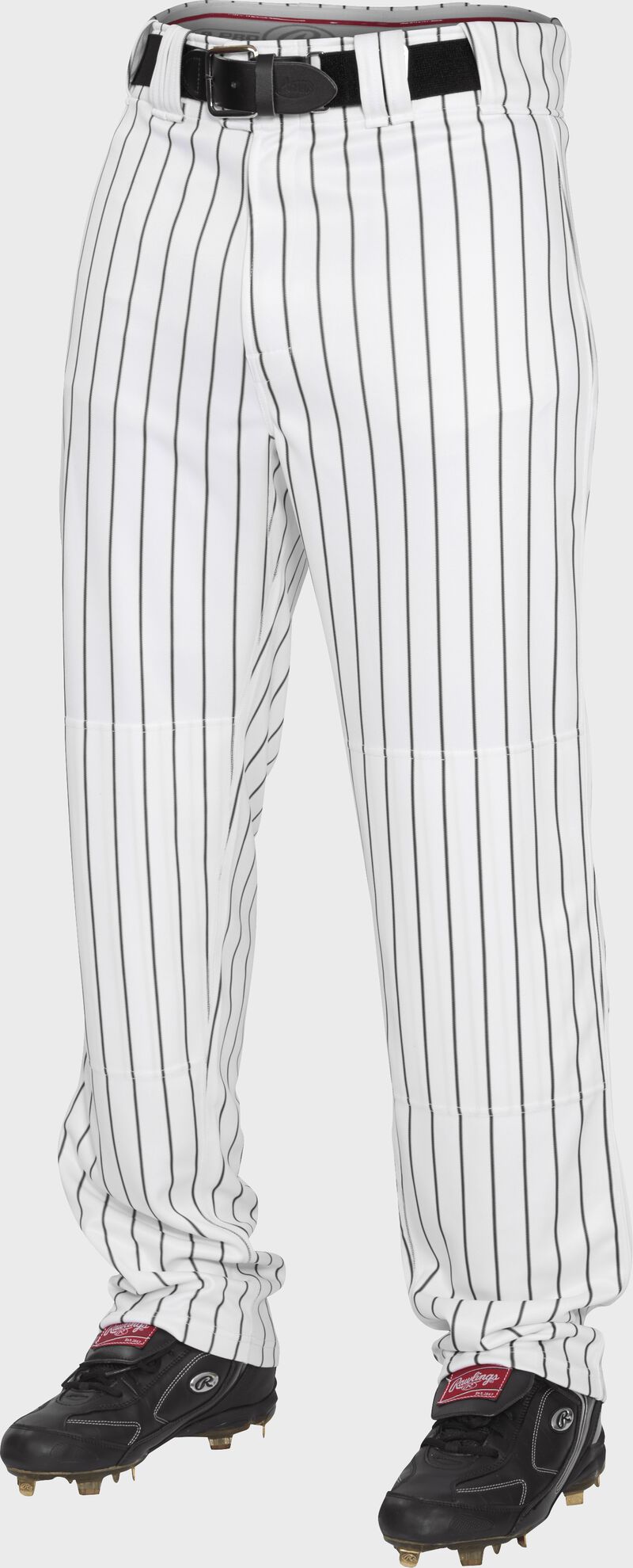 Front of Rawlings Black Adult Semi-Relaxed Pinstripe Pant - SKU #PIN150