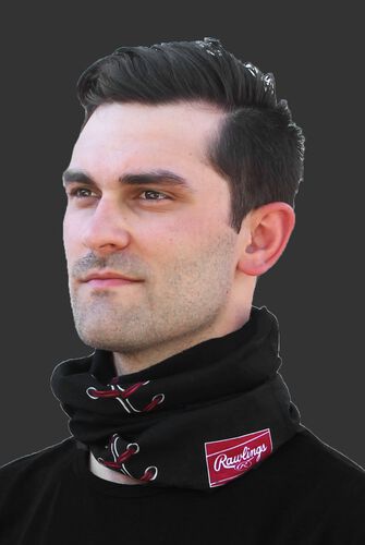A guy wearing a Rawlings black stitch gaiter around his neck - RC40001-001