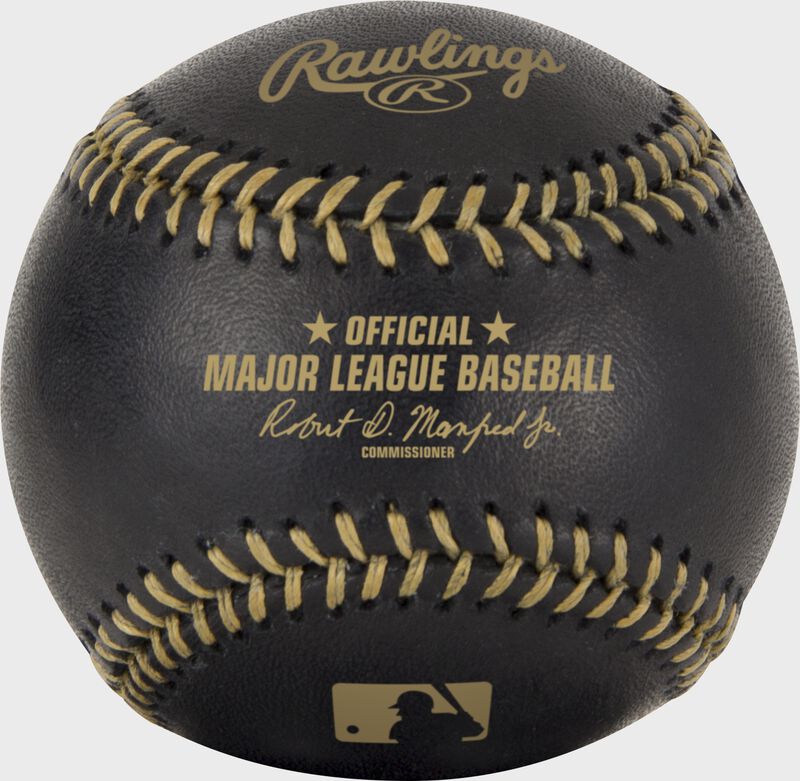 An official MLB black baseball with gold stitching - SKU: EA-ROMLBBG