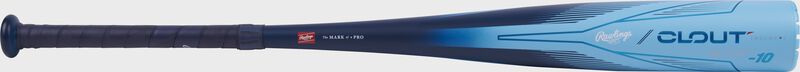 Full view of a blue Clout AI -10 USSSA baseball bat - SKU: RUT4C10