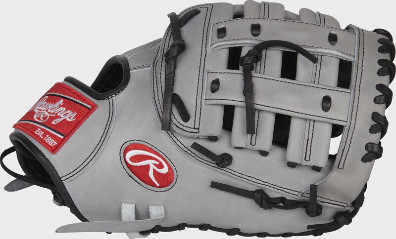 Thumb of a gray Rawlings Heart of the Hide 12.5-Inch 1st base mitt with a gray Modified H-web - SKU: PROFM18PRO