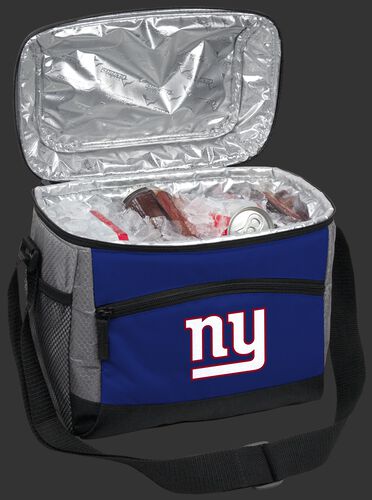 An open New York Giants 12 can cooler filled with ice and drinks - SKU: 10111078111