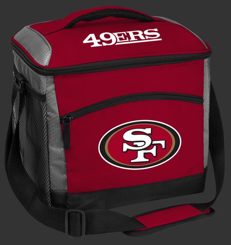 A red San Francisco 49ers 24 can soft sided cooler with screen printed logos - SKU: 10211084111