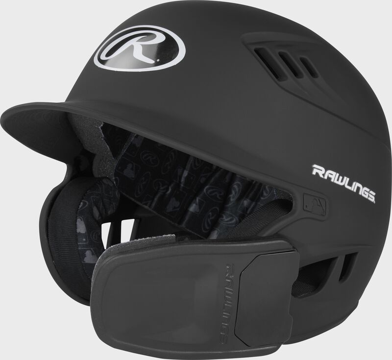 Front left-side view of Black R16 Reverse Matte Batting Helmet | Junior & Senior - SKU: R6R07