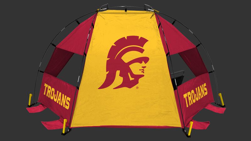Back of a USC Trojans sideline sun shelter with the Trojans logo in the middle - SKU: 00973100111