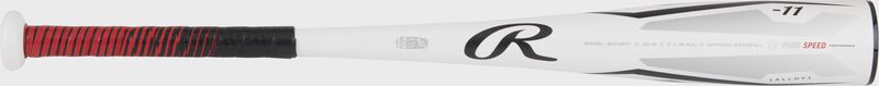 A white Rawlings Peak USSSA -11 youth coach pitch bat shown left to right - SKU: RUT4P11
