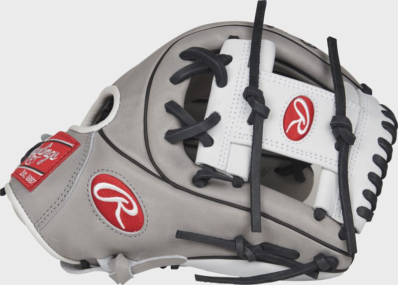 Thumb view of a grey PRO715SB-2GW Heart of the Hide 11.75-inch fastpitch infield glove with a white I web