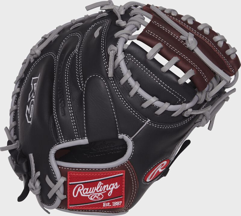 R9CM325BSG 32.5-inch R9 Series catcher's mitt with a black back and grey binding