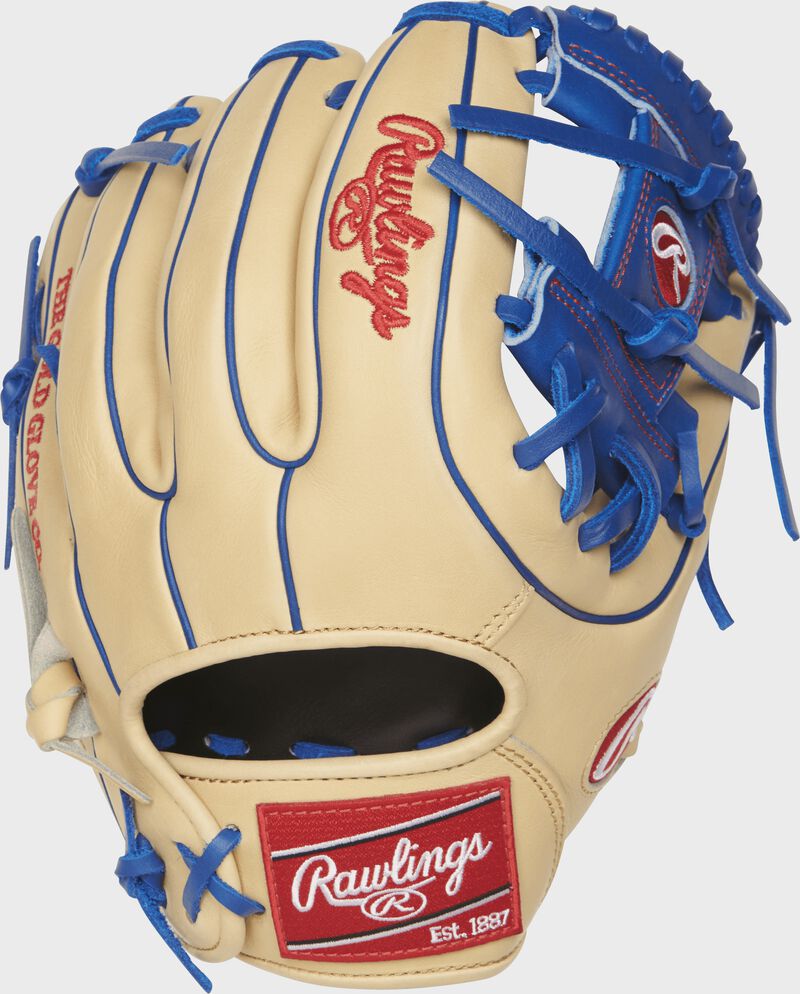 PRO312-2CR 11.25-inch Heart of the Hide I web glove with a camel back and royal blue double-welting