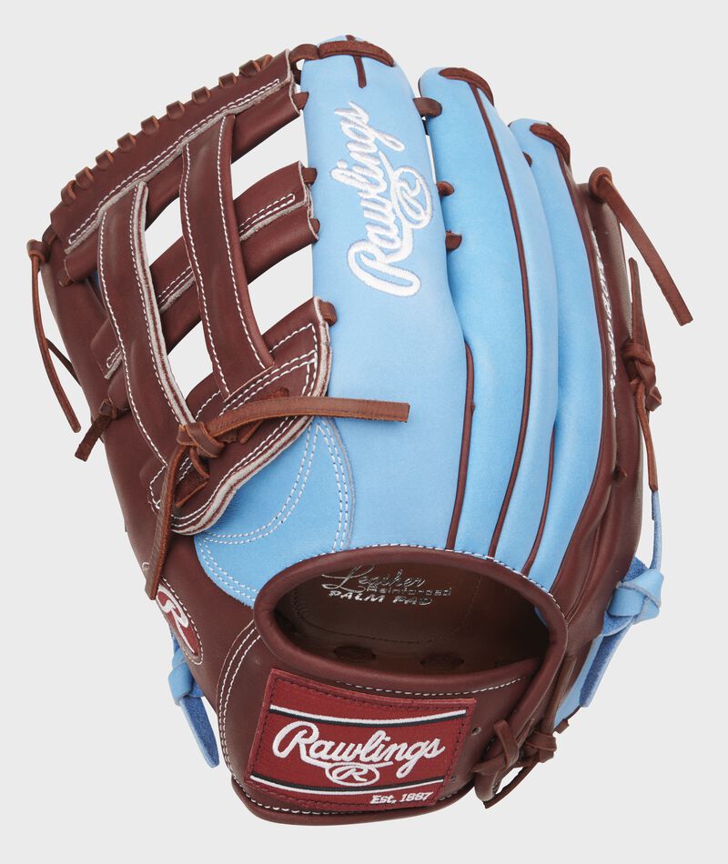 Columbia blue back of a 13-Inch Heart of the Hide H-web glove - SKU: PRO3039-6CBM
