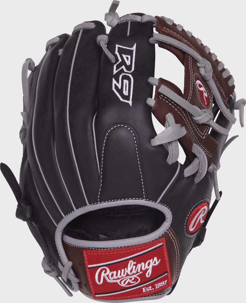 R9204-2BSG 11.5-inch R9 I web glove with a black back and grey binding and welting