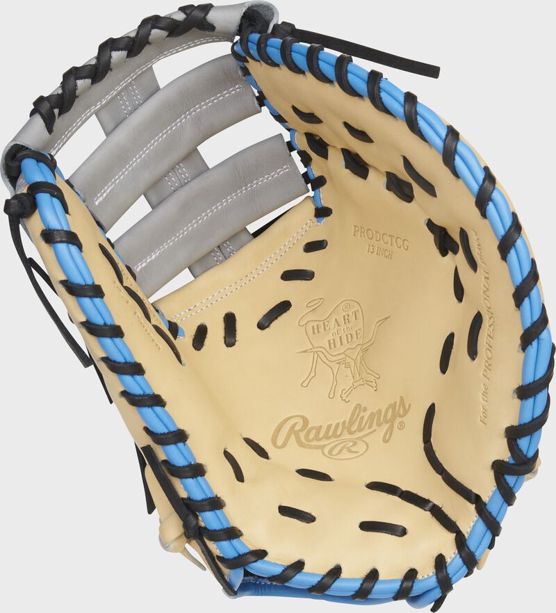 Camel palm of a Rawlings HOH ColorSync 6.0 mitt with black laces - SKU: PRODCTCG