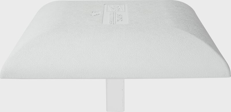 Front of a white Hollywood Slider base with the stanchion in the bottom - SKU: HISB