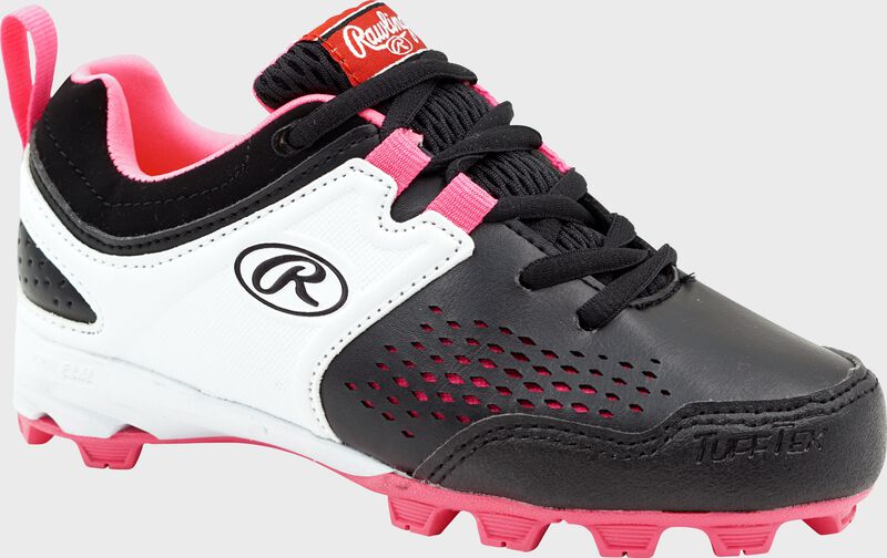 Rawlings White, Pink, and Black Youth Girls Clubhouse Low Cleats SKU #5561GBKPK
