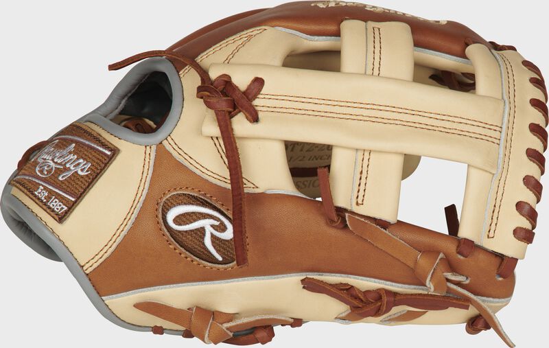 Thumb view of a golden brown PROTT2-20CGB Heart of the Hide ColorSync 11.5-inch infield glove with a camel Single Post