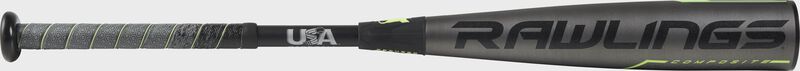 US9Q8 USA Quatro Pro -8 baseball bat with a grey barrel, black/green accents and grey/black batting grip