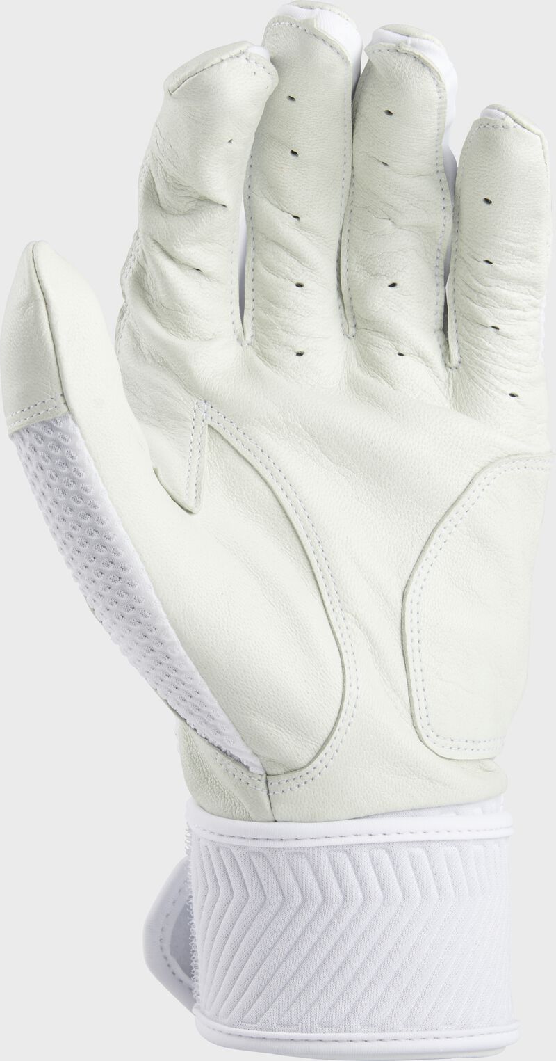 White palm of a white Rawlings Workhorse compression strap batting glove - SKU: WH2CBG-W image number null