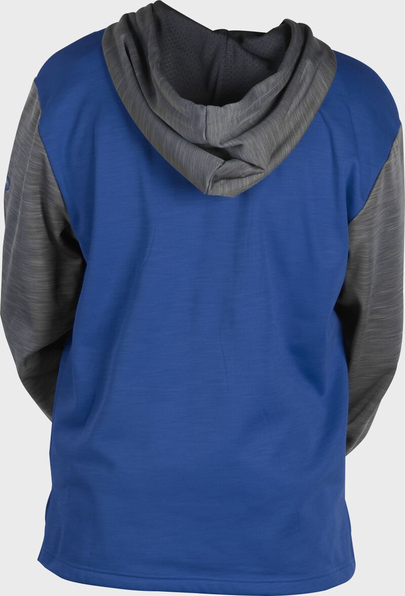Back of a royal fleece hoodie with gray sleeves and hood - SKU: PFH2PRBB-R/GR