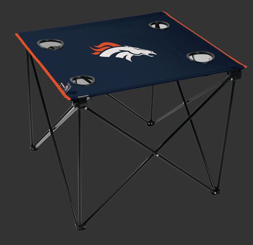 Rawlings Navy Blue NFL Denver Broncos Deluxe Tailgate Table With Four Cup Holders and Team Logo Printed In The Middle SKU #00701066111