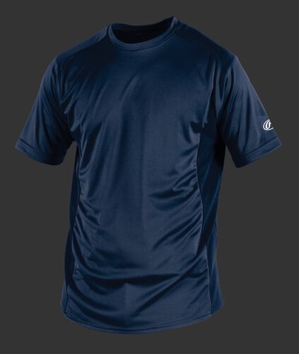 Front of Rawlings Navy Youth Short Sleeve Shirt - SKU #YSBASE