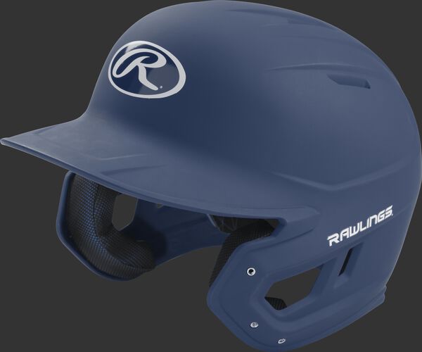 Left angle view of a Rawlings MACH Senior helmet with a one-tone matte navy shell