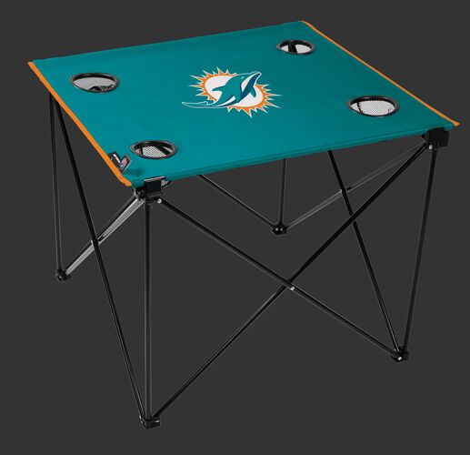 Rawlings Aqua Green NFL Miami Dolphins Deluxe Tailgate Table With Four Cup Holders and Team Logo Printed In The Middle SKU #00701074111