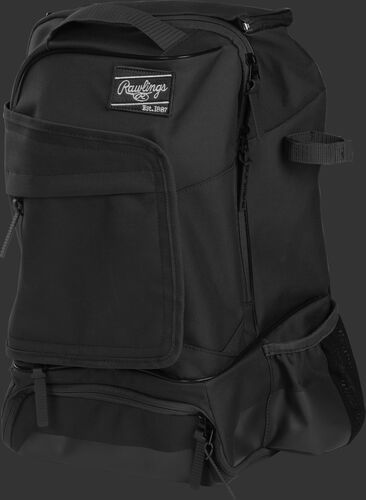 Left angle of a black R701 universal training backpack