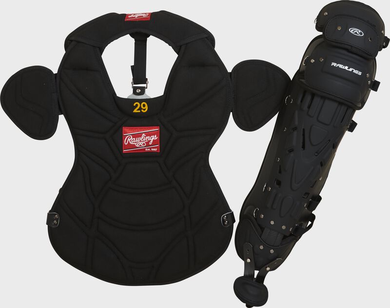 An all black pro model chest protector and leg guard