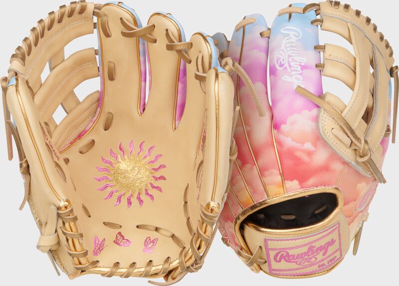 Two images showing the palm & back of a Sierra Romero Heart of the Hide 12-inch Fastpitch Softball Glove loading=