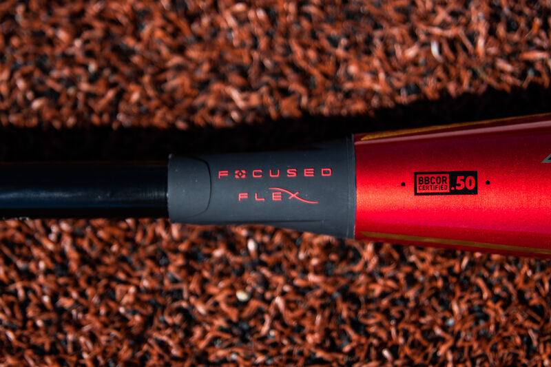 Black Focused Flex collar and BBCOR stamp on a BBCOR Quatro Pro baseball bat - SKU: BBZQ3